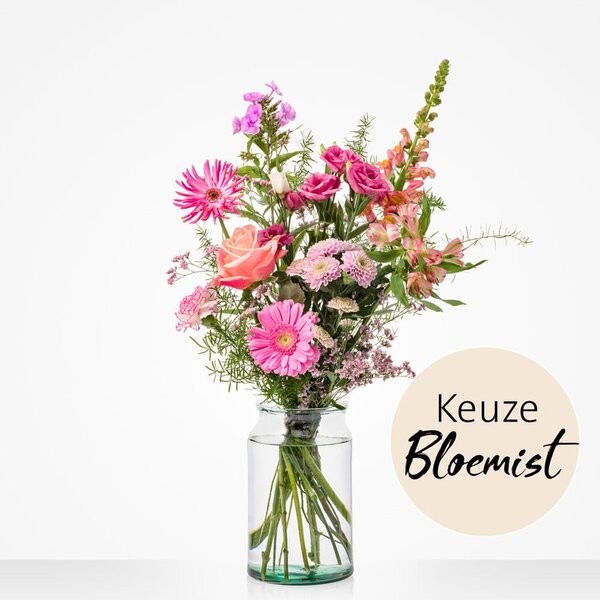 Plukboeket roze, keuze bloemist - Middel (M)
