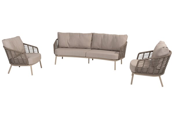 Puglia 3 seater SET : bench organic latte + 2x living chair